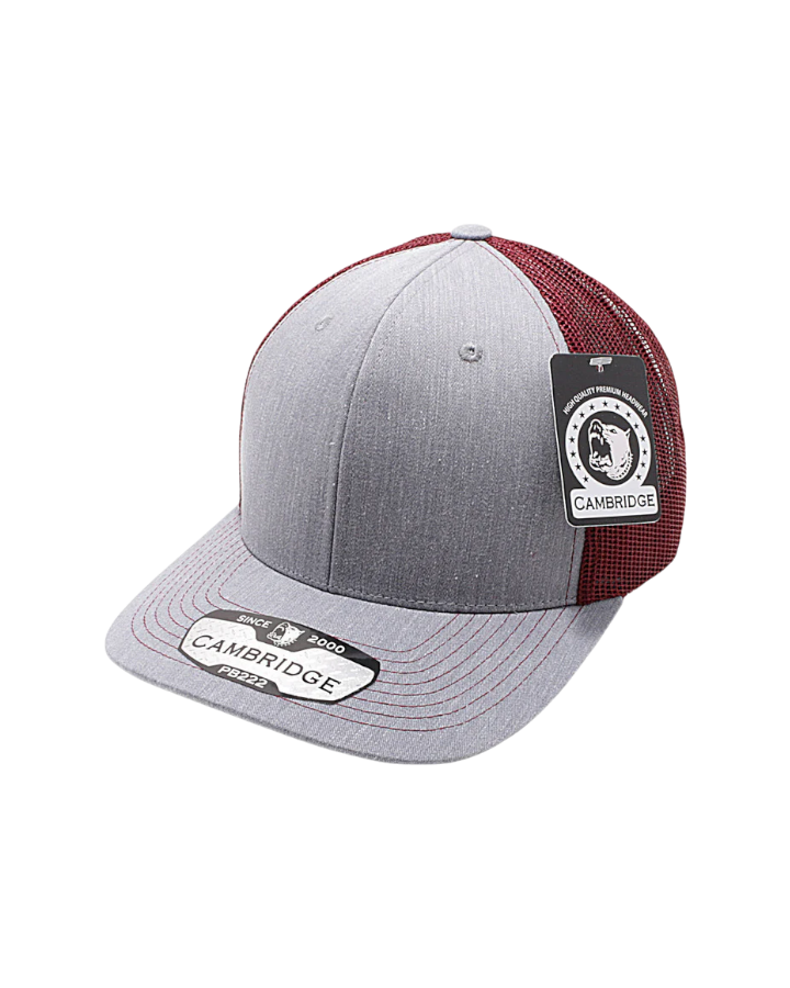 Pit Bull Cambridge PB222 Trucker Hat Heather Grey/Burgundy Pit Bull Cambridge PB222 Trucker Hat Heather Grey/Burgundy