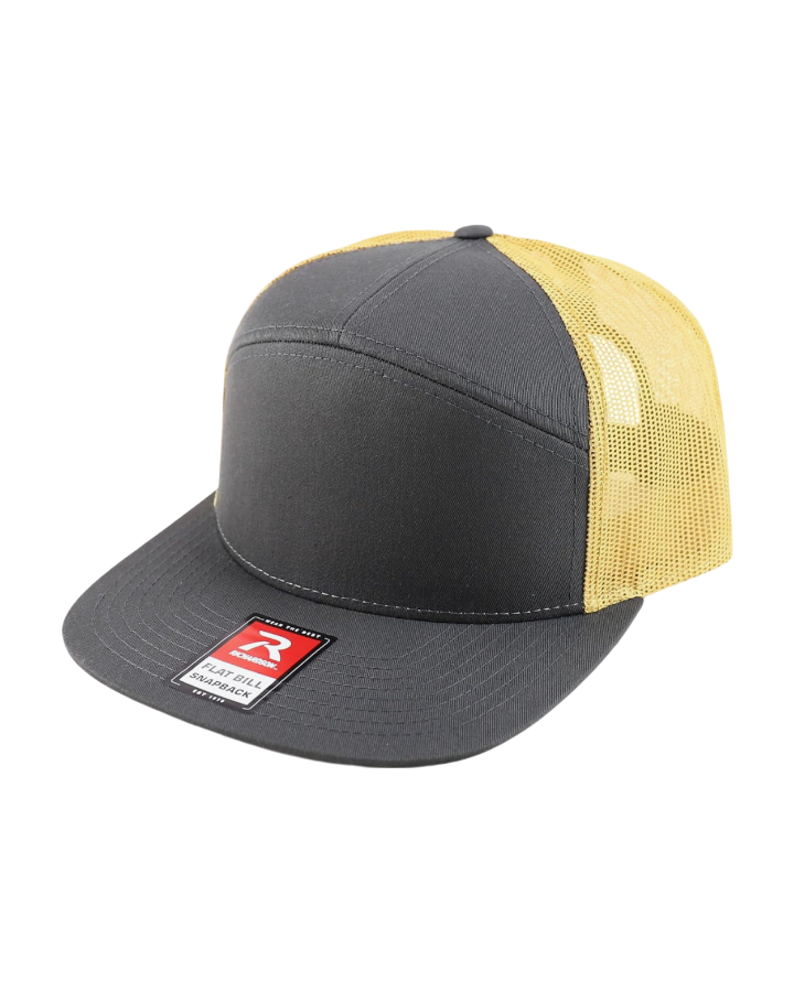 Richardson 168 7-Panel Trucker Hat Charcoal/Yellow Richardson 168 7-Panel Trucker Hat Charcoal/Yellow